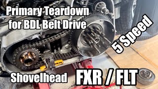 Tearing down the Primary for a BDL Belt Drive FXR / FLT 5 Speed - Shovelhead Hardtail Chopper