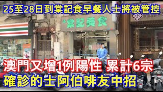 澳門又增1例陽性 近日累計6宗確診 ! 的士阿伯啡友中招 ! 11月25至28日到過棠記食早餐人士將被管控