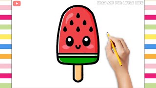 How to Draw a cute Watermelon Ice cream Step by Step Easy Drawing for Kids and Toddlers