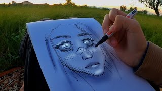 Drawing chan in Nature | Draw A Realistic Anime Girl In Nature