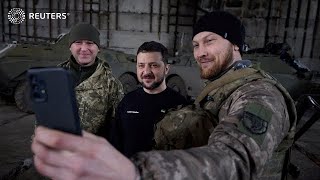 Ukraine President Zelenskiy visits troops near Bakhmut frontline