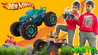 Dhanu and Dew Play Hot Wheel Monster Truck and Hot Wheels cars Race Compilation|Longest Car Downhill