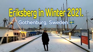 ERIKSBERG IN WINTER 2021. Turun salju di Eriksberg, Gothenburg, Sweden.