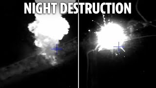 Smoke and fire erupt as Ukrainian drone blows Russian tank sky high in incredible night strike