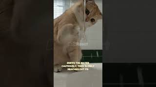 Curious Orange Cat! Adorable Reaction to Touching Water