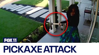 VIDEO: Woman with pickaxe smashes in windows of Pasadena home