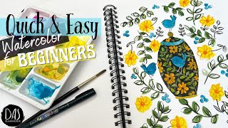 Create lovely art with basic supplies - Watercolor Decorated Vase with Flowers & Birds for Beginners