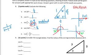Precalculus Sample Exam #2 Solutions