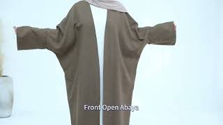 Loriya New Solid Color Dubai Cotton Linen Kimono Muslim Women Buttons Sleeves Oversized Open Abaya