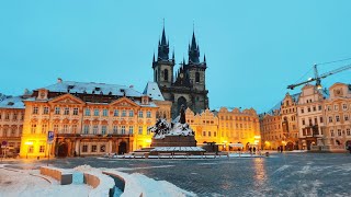 Snowy day at old town in Prague online sightseeing