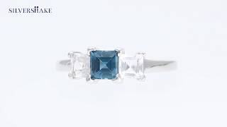 SILVERSHAKE 3-Stone Genuine London Blue Topaz 925 Sterling Silver Ring-RN0078544