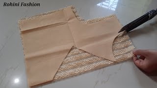 Net blouse design|cutting and stitching back neck