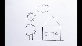 How to draw a House with tree 🏡 | step by step Easy drawing | DK Kids Drawing