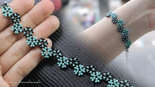 Stylized daisy chain stitch bracelet. How to make beaded bracelet. Beading tutorial