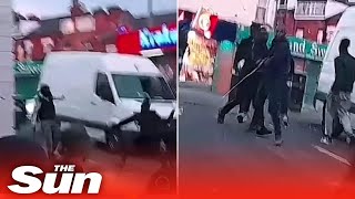 Thugs fight with 4ft-long machetes on the streets of Leeds