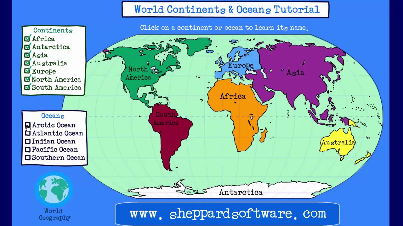 Learn The Continents Oceans World Geography Tutorial Youtube