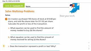 Lesson 6.9 multi step problem solving