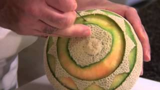 Carved cantaloupe melon