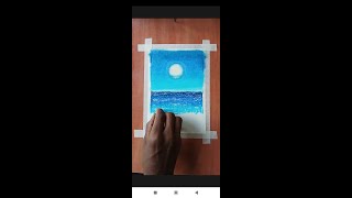 Moonlight On Seabeach Scenery Drawing With Oil Pastel #shorts