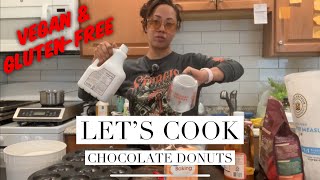 Let’s cook some chocolate donuts without dairy or eggs. I promise they taste good!