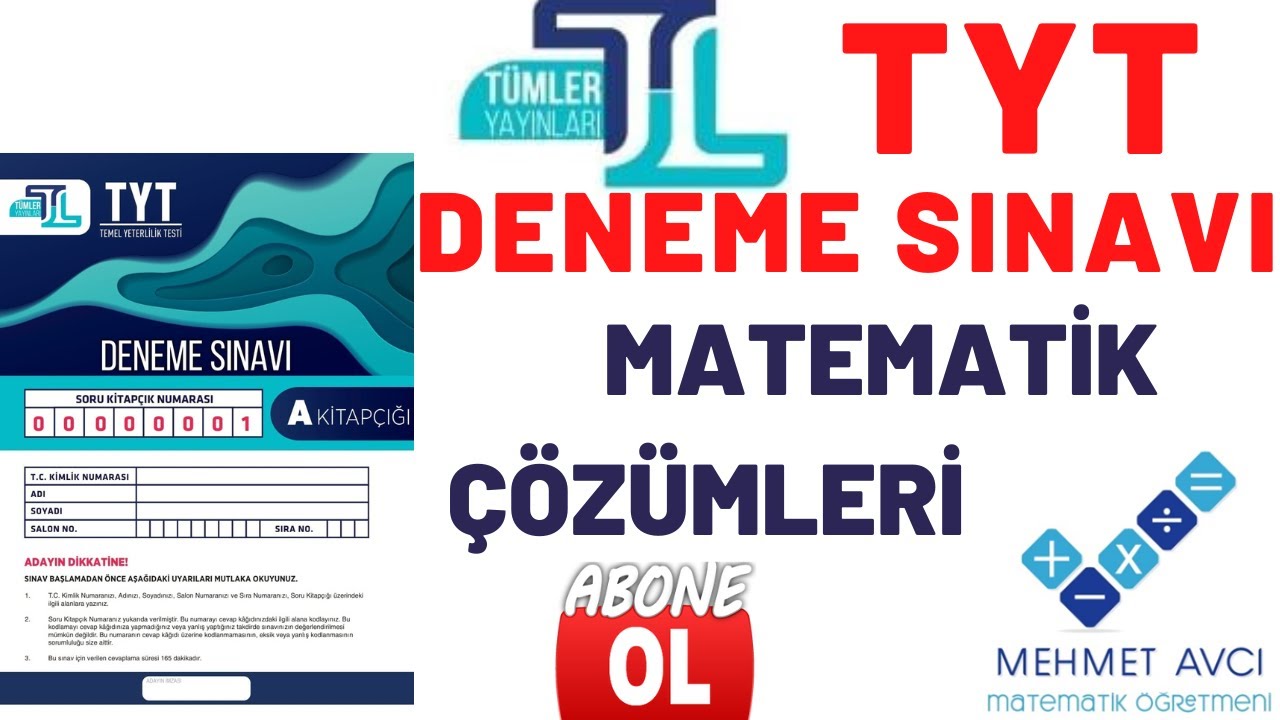 TÜMLER YAYINLARI TYT-1 DENEME SINAVI MATEMATİK ÇÖZÜMLERİ TEK PART - YouTube