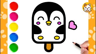 Penguin Ice Cream Drawing Easy | How to Draw Ice Cream Step By Step For Kids | Kawaii Drawings