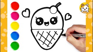How to draw a Cute Ice Cream with Love| Easy Drawing for Kids | Coloring Pages | Kawaii Art
