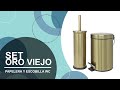 Papelera y escobilla WC acero inoxidable oro viejo para baño