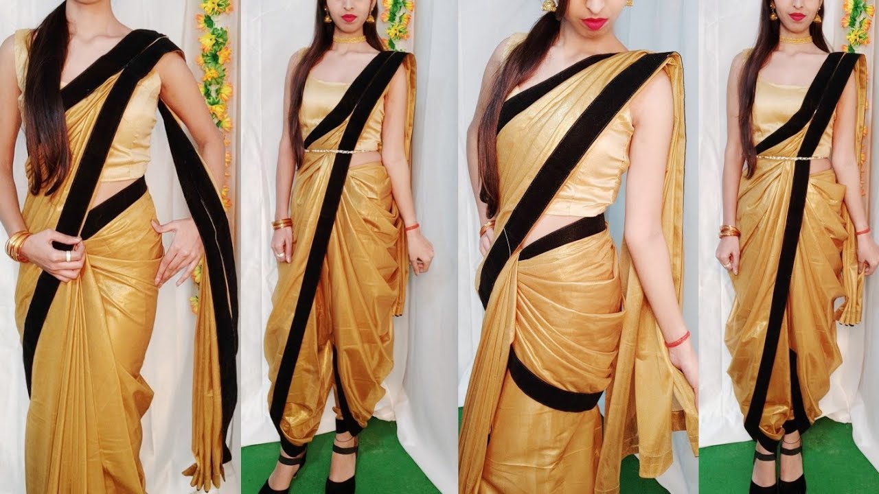 Silk Saree Draping In Different Dhoti/Lugda Style & Bollywood Style ...