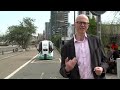 boarding a driverless bus test world