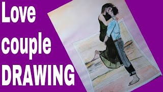 How to draw beautiful love couple kissing scene easily.time lapse