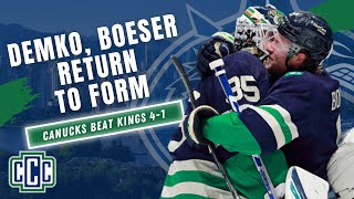 DEMKO MAKES 36 SAVES, BOESER SCORES 2 GOALS IN CANUCKS MOST COMPLETE WIN OF THE SESASON