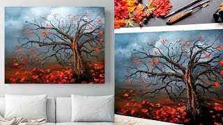 Autumn Trees | Easy landscape Painting Demo for Beginners | acrylic painting tutorial