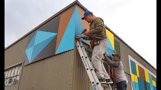 Colorful geometric mural art brightens up Olympia street corner