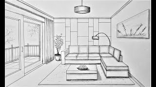 How to draw a room in one point perspective