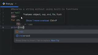 Reverse a string without slicing in Python #python