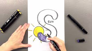 Draw ABC. How to draw the letter “S" - Sun ☀️