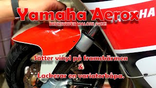 YAMAHA BRUKSHYPER AEROX | BYGGSERIE | DEL 29 | MONTERAR VINYL PÅ FRAMSKÄRMEN OCH LACKERAR V-KÅPAN!