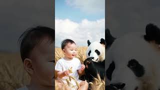 The harmonious side of the baby and the panda is so warm. How cute are the giant pandas? Cute baby