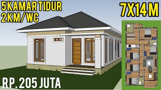 Desain Rumah 7x14 Meter 5 Kamar Tidur 2 Kamar Mandi