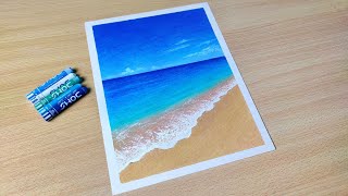 Easy Seascape Drawing/ Oil Pastel/ Ocean Beach Scenery drawing Step by step
