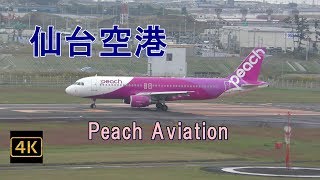 【4K】　仙台空港　Peach Aviation　ピーチ413便　新千歳空港行