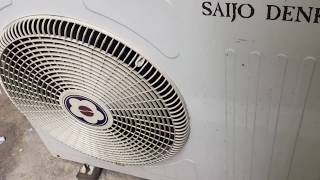 (Shown turned on and off) Saijo Denki brand split-type air conditioner in my aunt's apartment (flat)