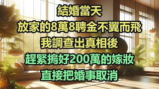 《完結文》結婚當天，放家的8萬8聘金不翼而飛，我調查出真相後，趕緊摀好200萬的嫁妝，直接把婚事取消《完結爽文》