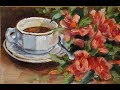 DEMO oil painting  Tea cup with flowers