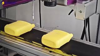 How to Mark Date on Yellow HDPE Bottle by CYCJET UV Fly Laser Printer Flying Laser Marking Machine