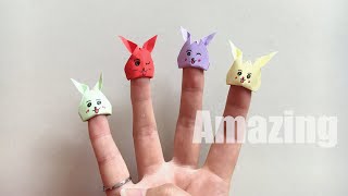 Easy Origami Bunny (Rabbit) Finger Puppet | Fingertips -DIY Paper Crafts