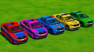 TRANSPORTING FIVE COLOR DACIA LOGAN POLICE WITH MAN TRUCKS DIFFERENT COLOR! - Farming Simulator 22