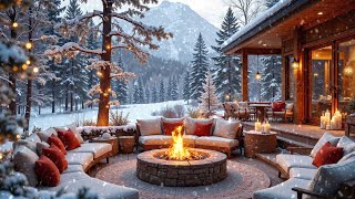 Soothing Fire Sounds \u0026 Winter Snow Ambience ❄️🎹Cozy Porch with Relaxing Piano Background Music