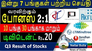 போனஸ் 2:1, டிவிடென்ட் Rs.20, தரும் பங்கு பற்றிய செய்தி,பங்கு சந்தை செய்திகள்,சில பங்குகள் முடிவு